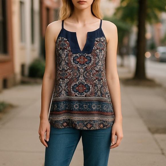 Athleta Navy and White Boho Tank Top - Picture 1 of 7